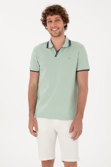 تی شرت یقه انگلیسی یقه پولو سبزآبی  اندامی  مردانه یو اس پولو | US POLO ASSN
