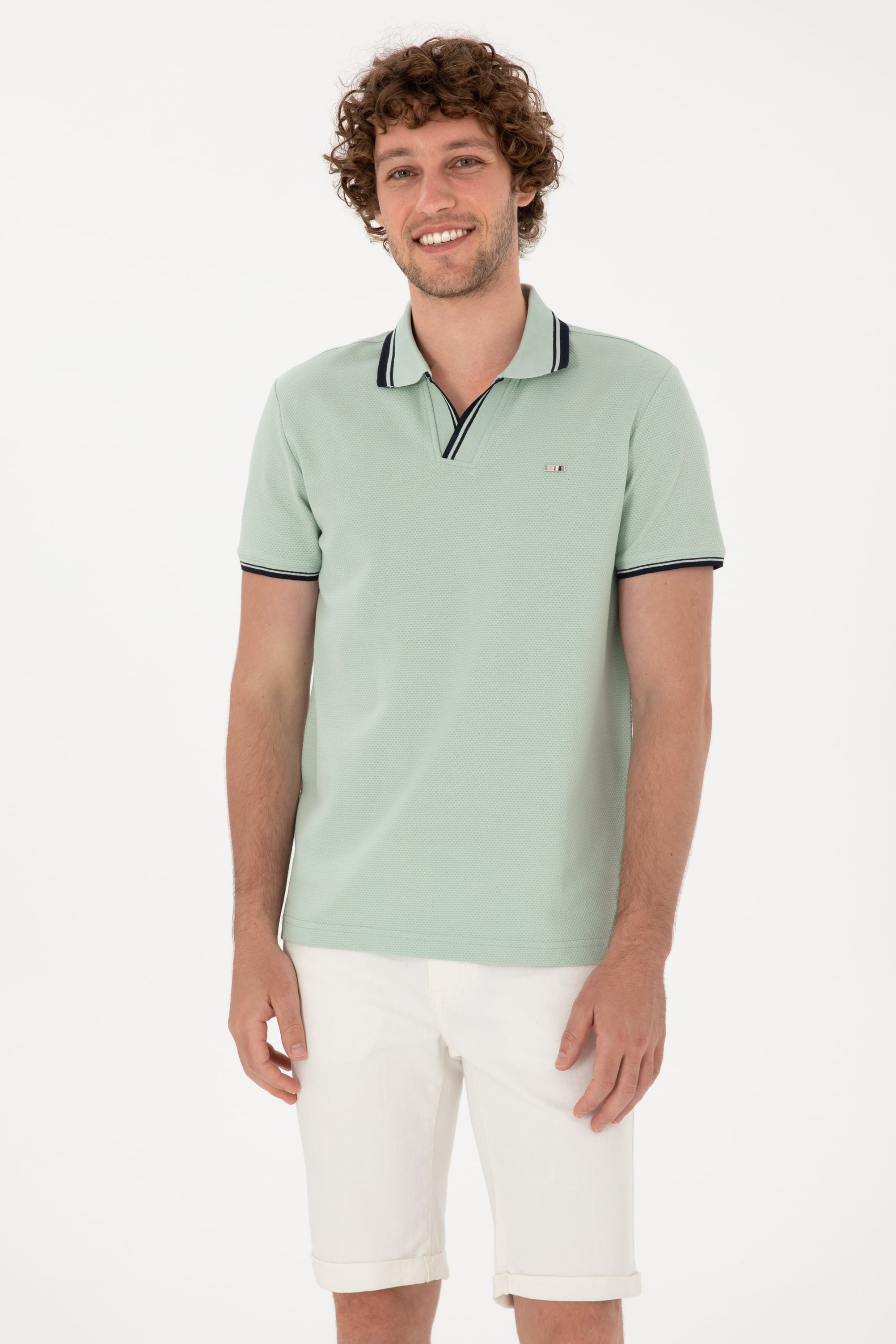 تی شرت یقه انگلیسی یقه پولو سبزآبی اندامی مردانه یو اس پولو | US POLO ASSN