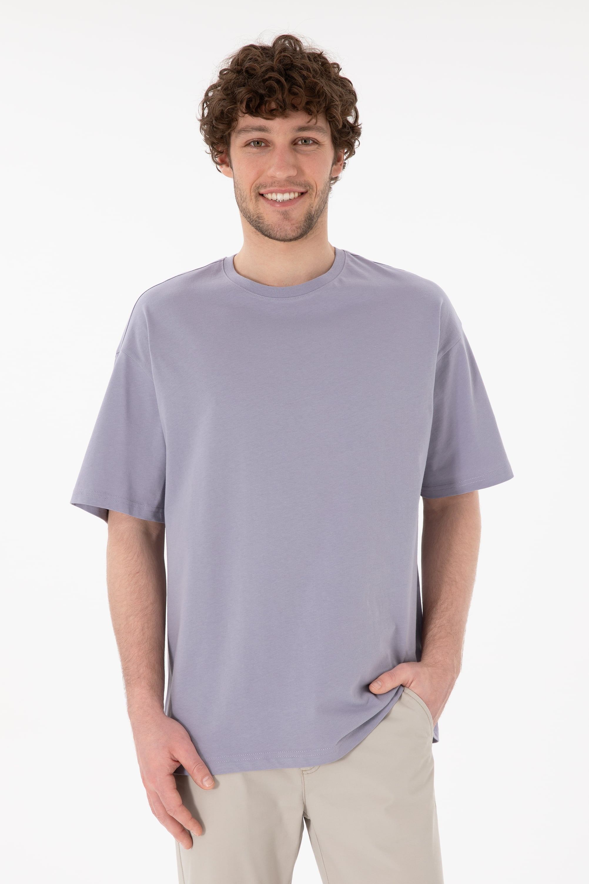 تی شرت یقه گرد یقه گرد خاکستری Oversize آستین کوتاه مردانه یو اس پولو | US POLO ASSN