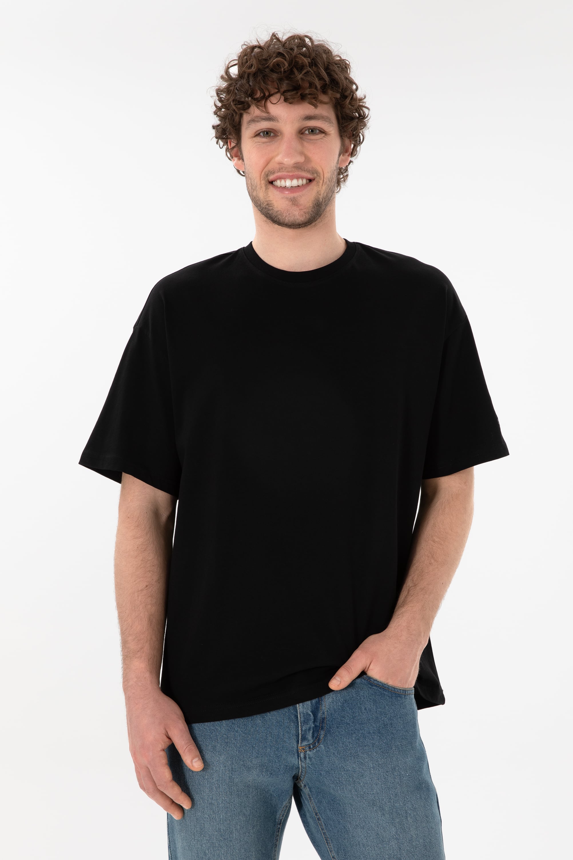 تی شرت یقه گرد یقه گرد سیاه Oversize آستین کوتاه مردانه یو اس پولو | US POLO ASSN
