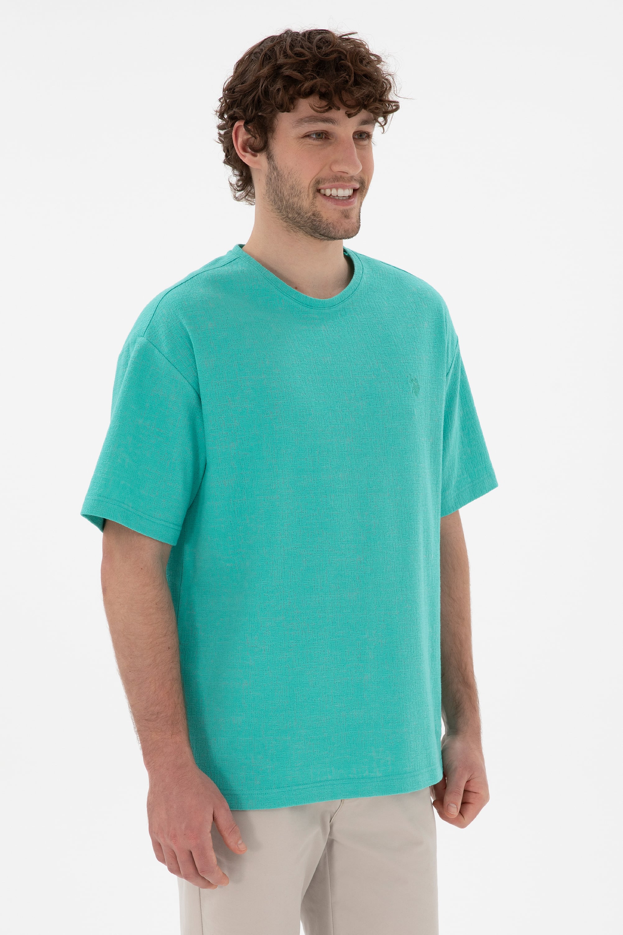 تی شرت یقه گرد یقه گرد نعناعی ریلکس آستین کوتاه مردانه یو اس پولو | US POLO ASSN