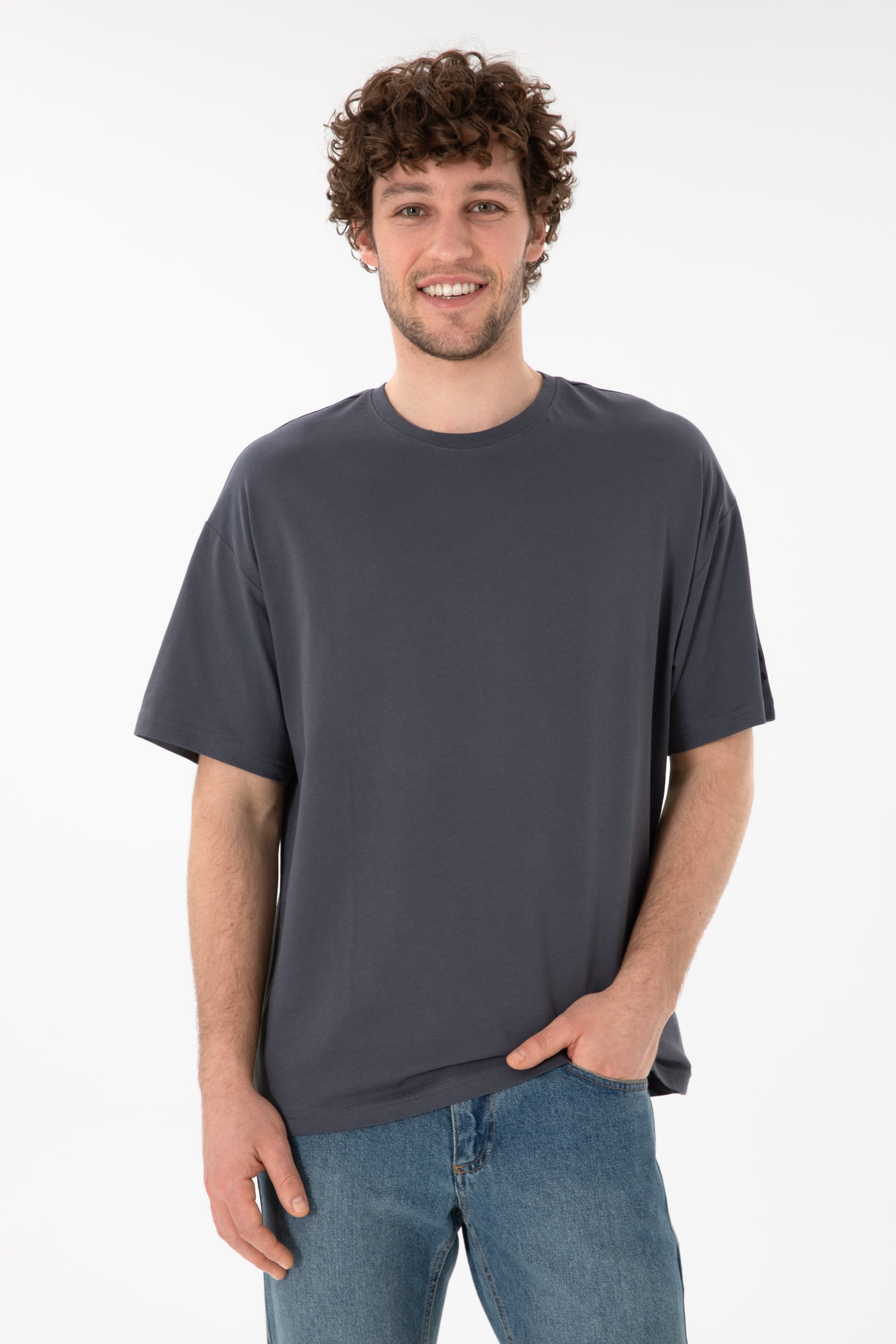 تی شرت یقه گرد یقه گرد زغالی Oversize آستین کوتاه مردانه یو اس پولو | US POLO ASSN