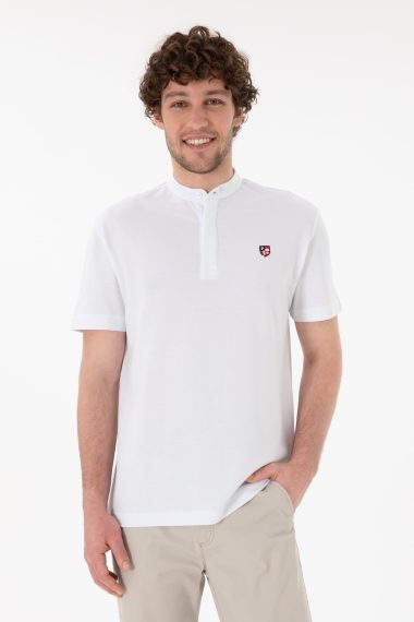 تی شرت یقه دیپلمات یقه دیپلمات سفید  رگولار آستین کوتاه مردانه یو اس پولو | US POLO ASSN