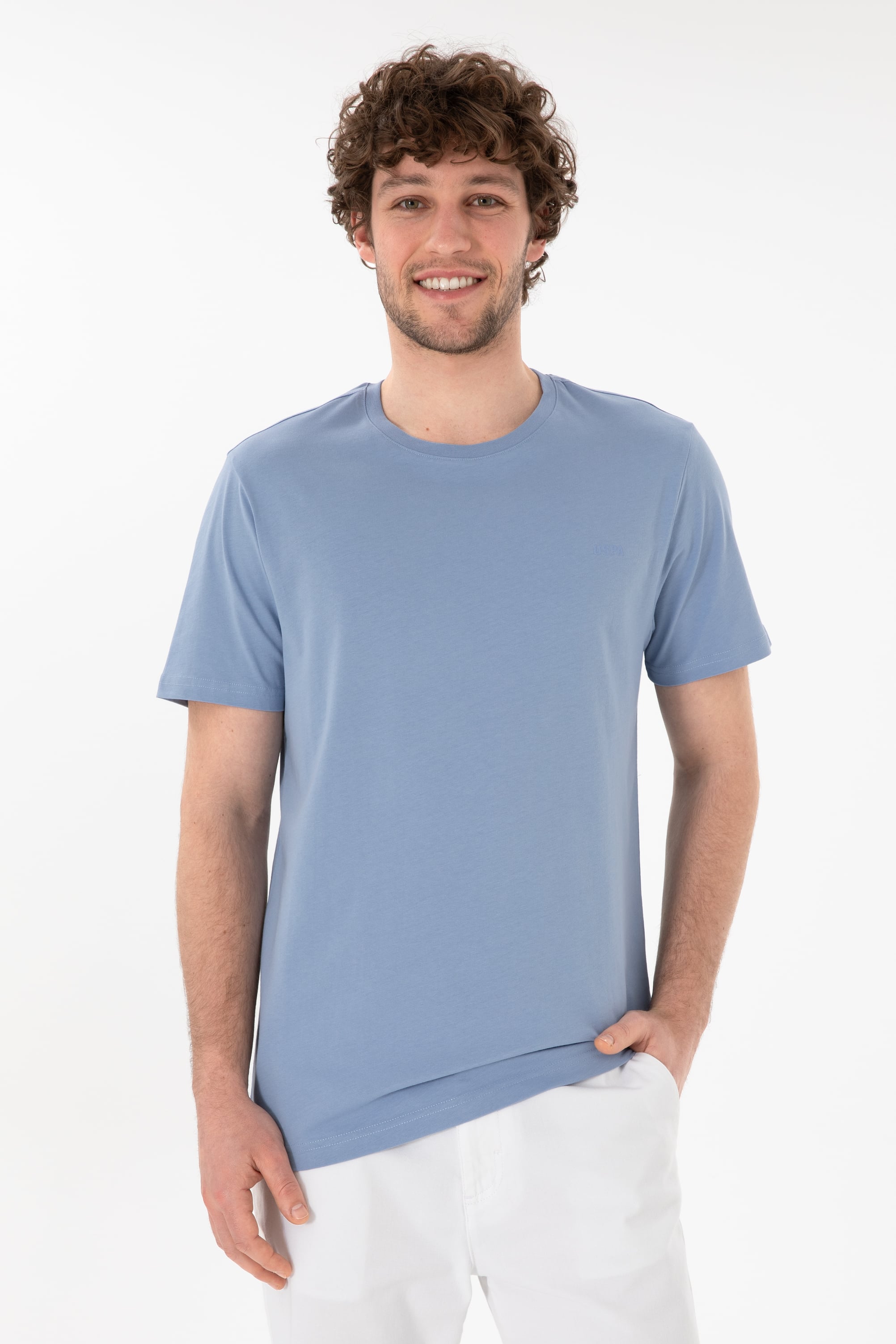 تی شرت یقه گرد یقه گرد آبی رگولار آستین کوتاه مردانه یو اس پولو | US POLO ASSN