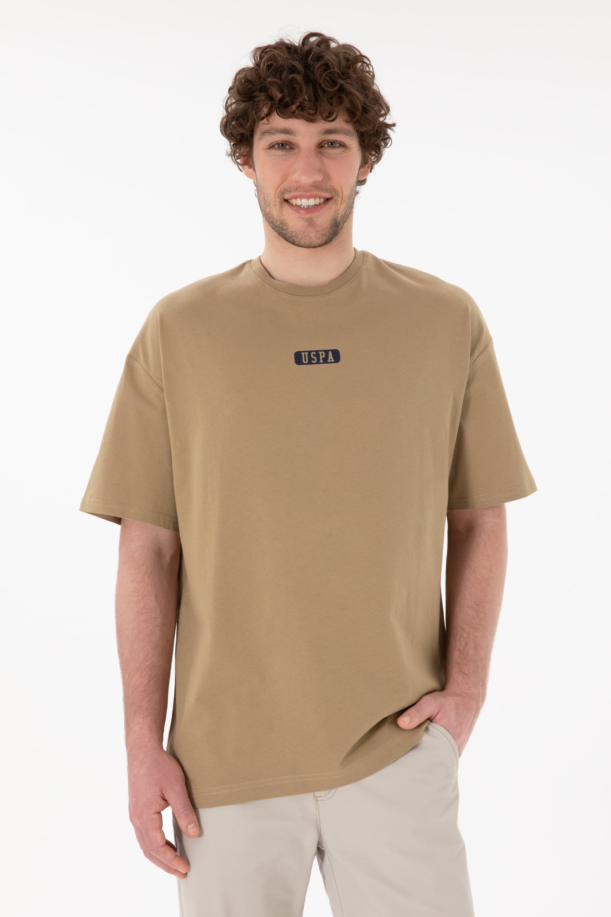 تی شرت یقه گرد یقه گرد خاکی Oversize آستین کوتاه مردانه یو اس پولو | US POLO ASSN