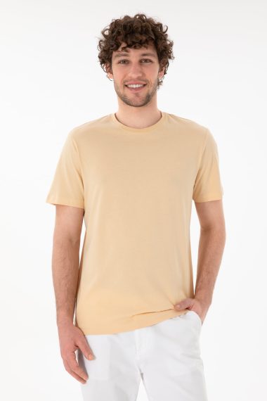 تی شرت یقه گرد یقه گرد بژ  رگولار آستین کوتاه مردانه یو اس پولو | US POLO ASSN