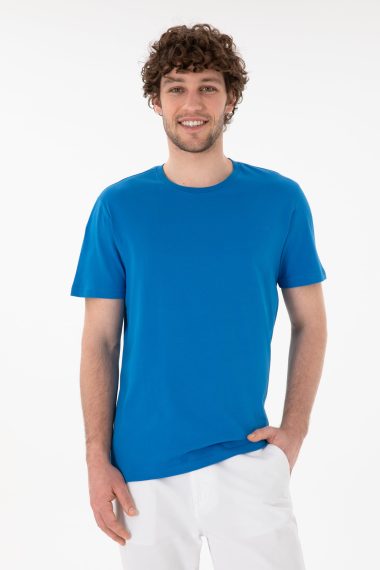تی شرت یقه گرد یقه گرد آبی کوبالت  رگولار آستین کوتاه مردانه یو اس پولو | US POLO ASSN