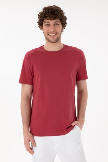 تی شرت یقه گرد یقه گرد آلبالویی  رگولار آستین کوتاه مردانه یو اس پولو | US POLO ASSN