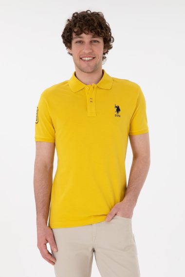 پولوشرت یقه پولو زرد تیره  اندامی  مردانه یو اس پولو | US POLO ASSN