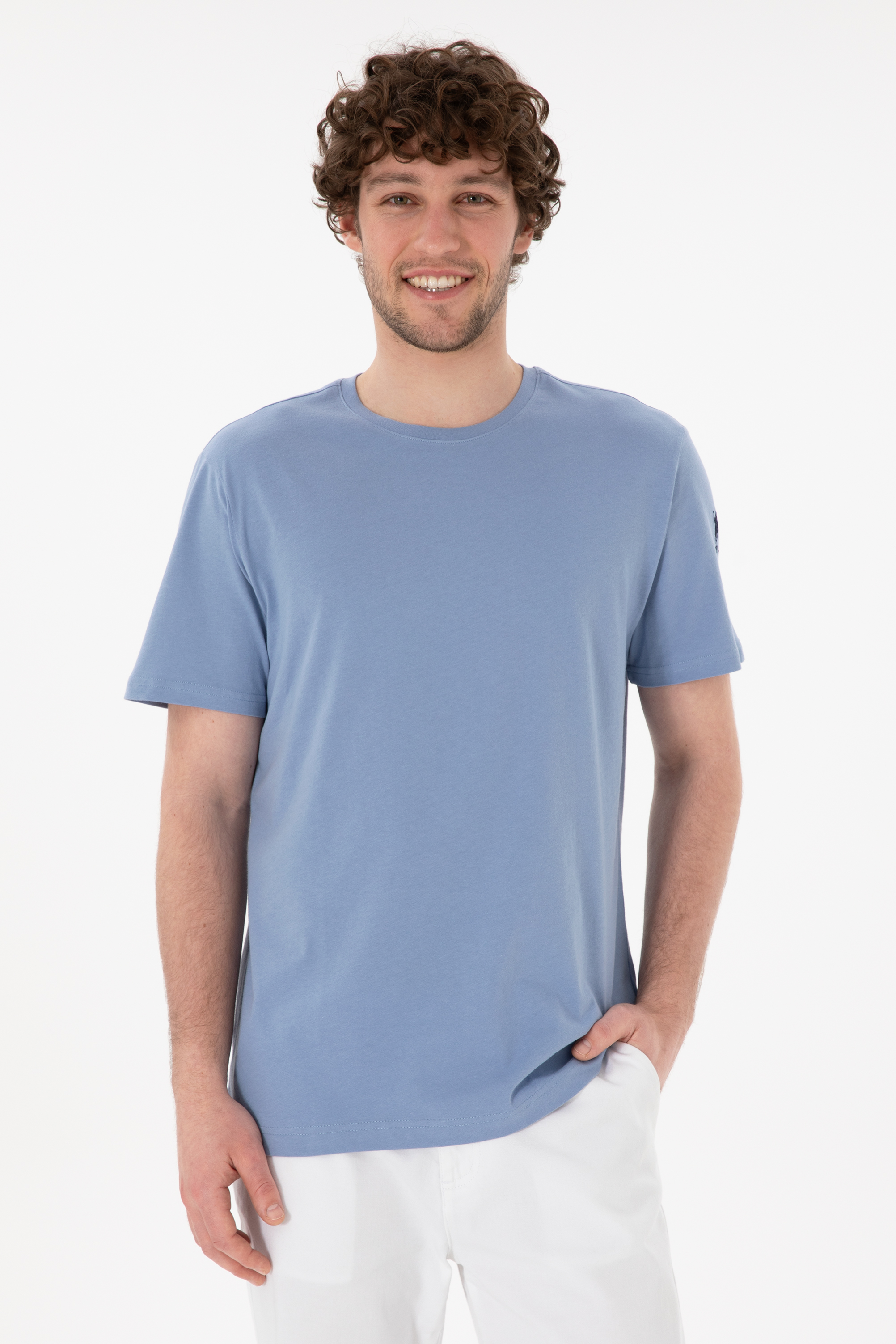 تی شرت یقه گرد یقه گرد آبی رگولار آستین کوتاه مردانه یو اس پولو | US POLO ASSN