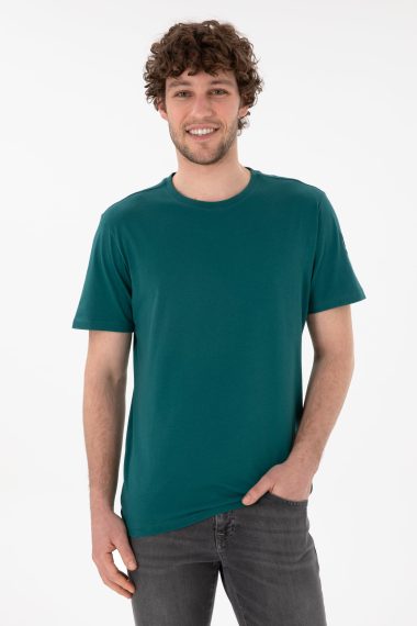 تی شرت یقه گرد یقه گرد سبز تیره  رگولار آستین کوتاه مردانه یو اس پولو | US POLO ASSN
