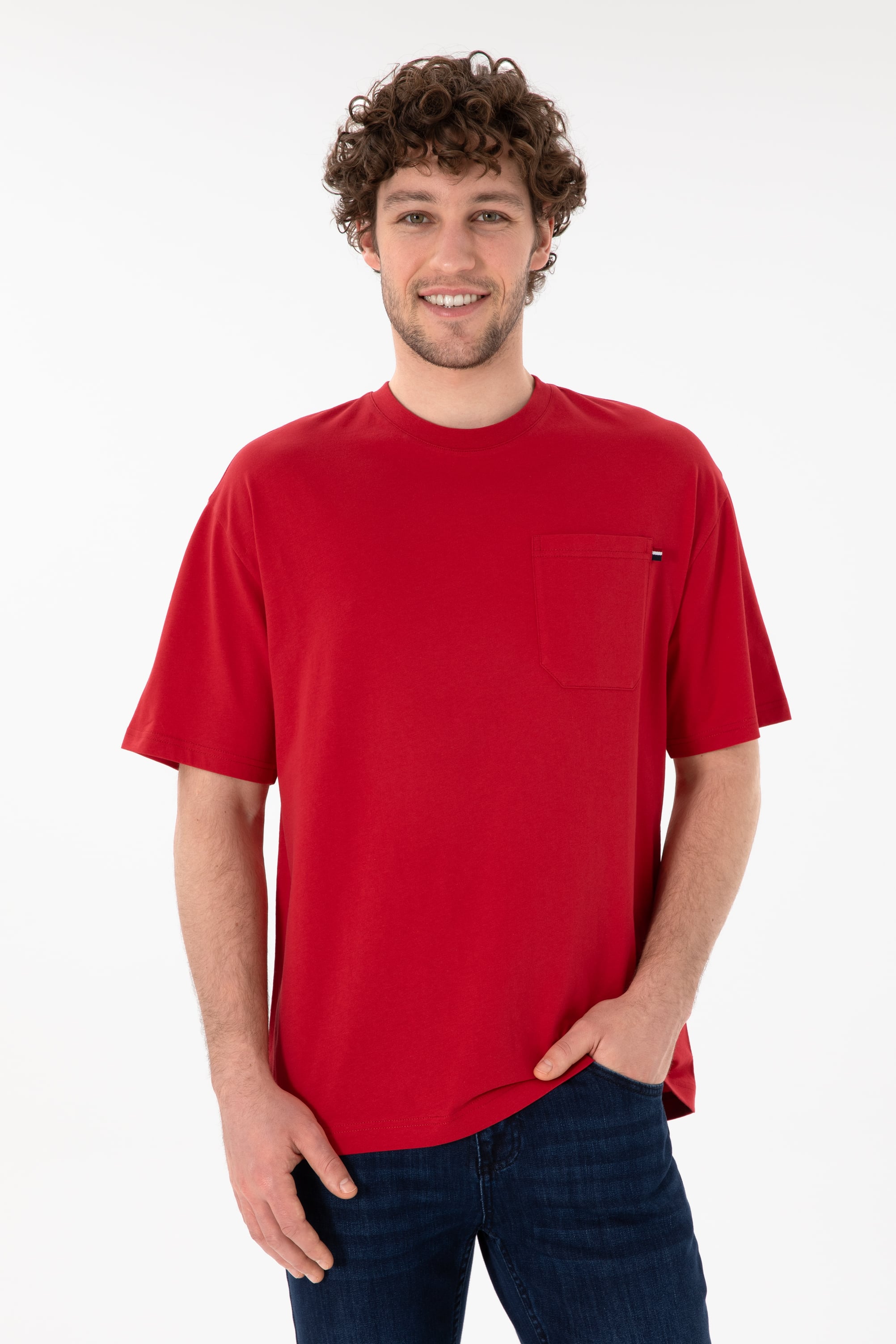 تی شرت یقه گرد قرمز ریلکس مردانه یو اس پولو | US POLO ASSN
