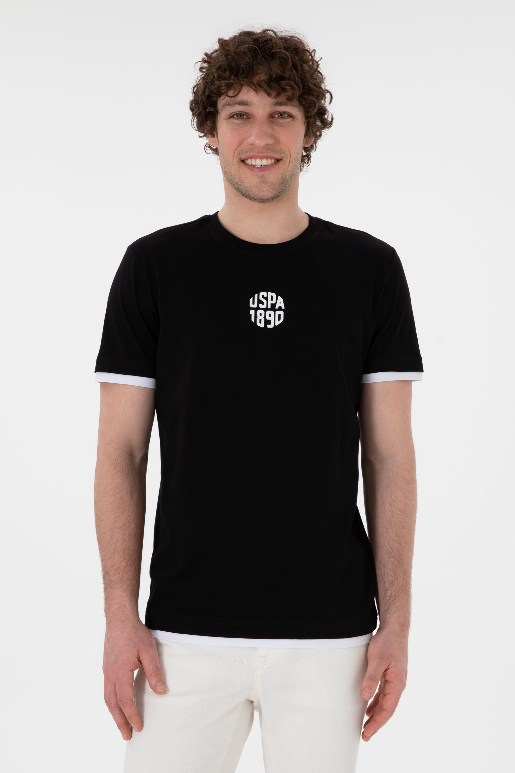 تی شرت یقه گرد یقه گرد سیاه رگولار مردانه یو اس پولو | US POLO ASSN