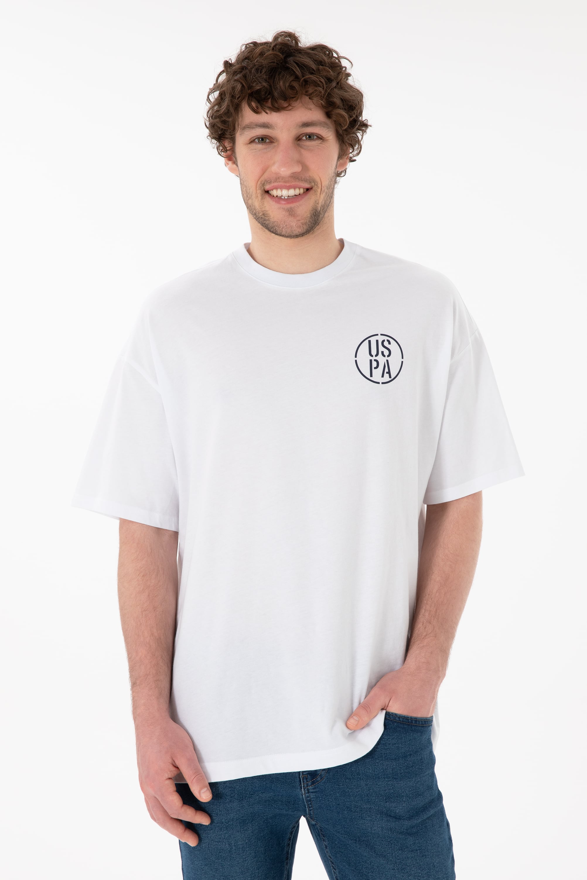 تی شرت یقه گرد یقه گرد سفید Oversize آستین کوتاه مردانه یو اس پولو | US POLO ASSN