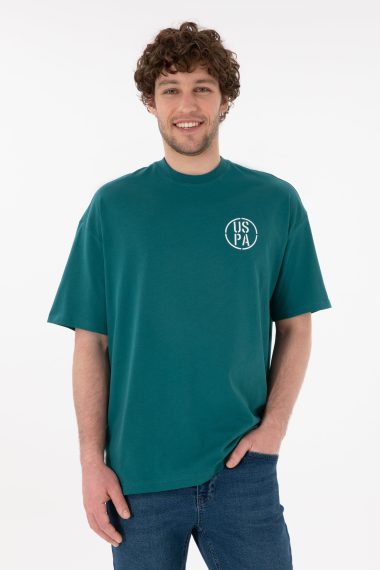 تی شرت یقه گرد یقه گرد سبز تیره  Oversize آستین کوتاه مردانه یو اس پولو | US POLO ASSN