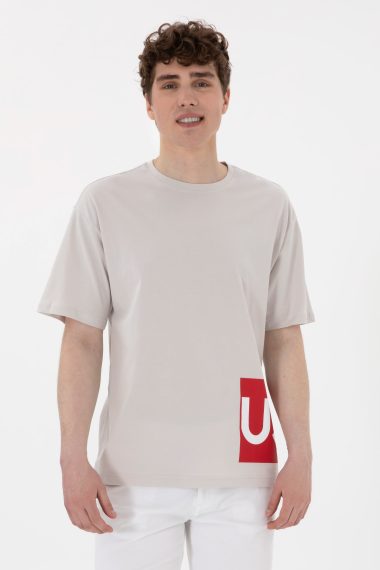 تی شرت یقه گرد  خاکستری روشن  ریلکس  مردانه یو اس پولو | US POLO ASSN