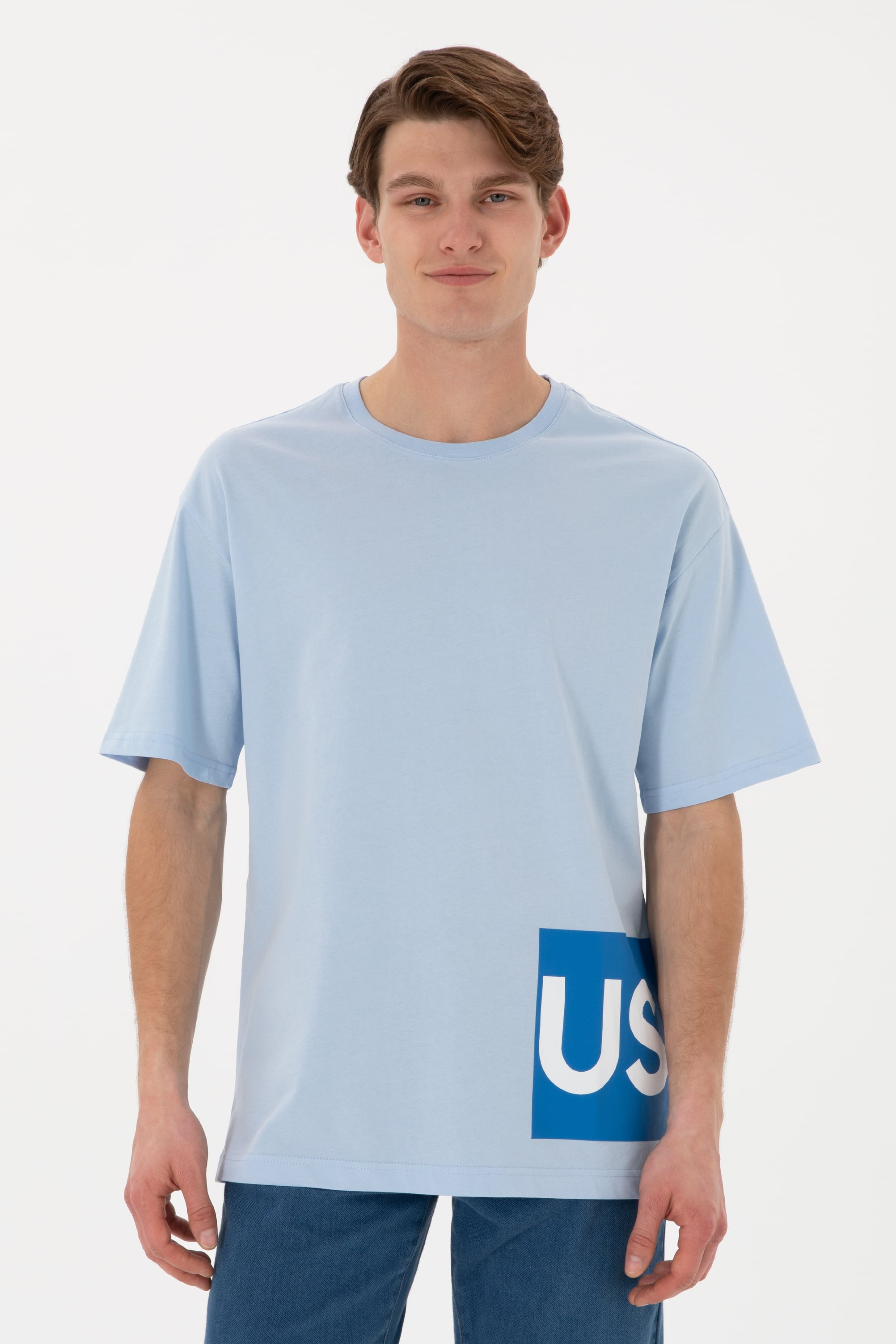 تی شرت یقه گرد سورمه ای روشن ریلکس مردانه یو اس پولو | US POLO ASSN