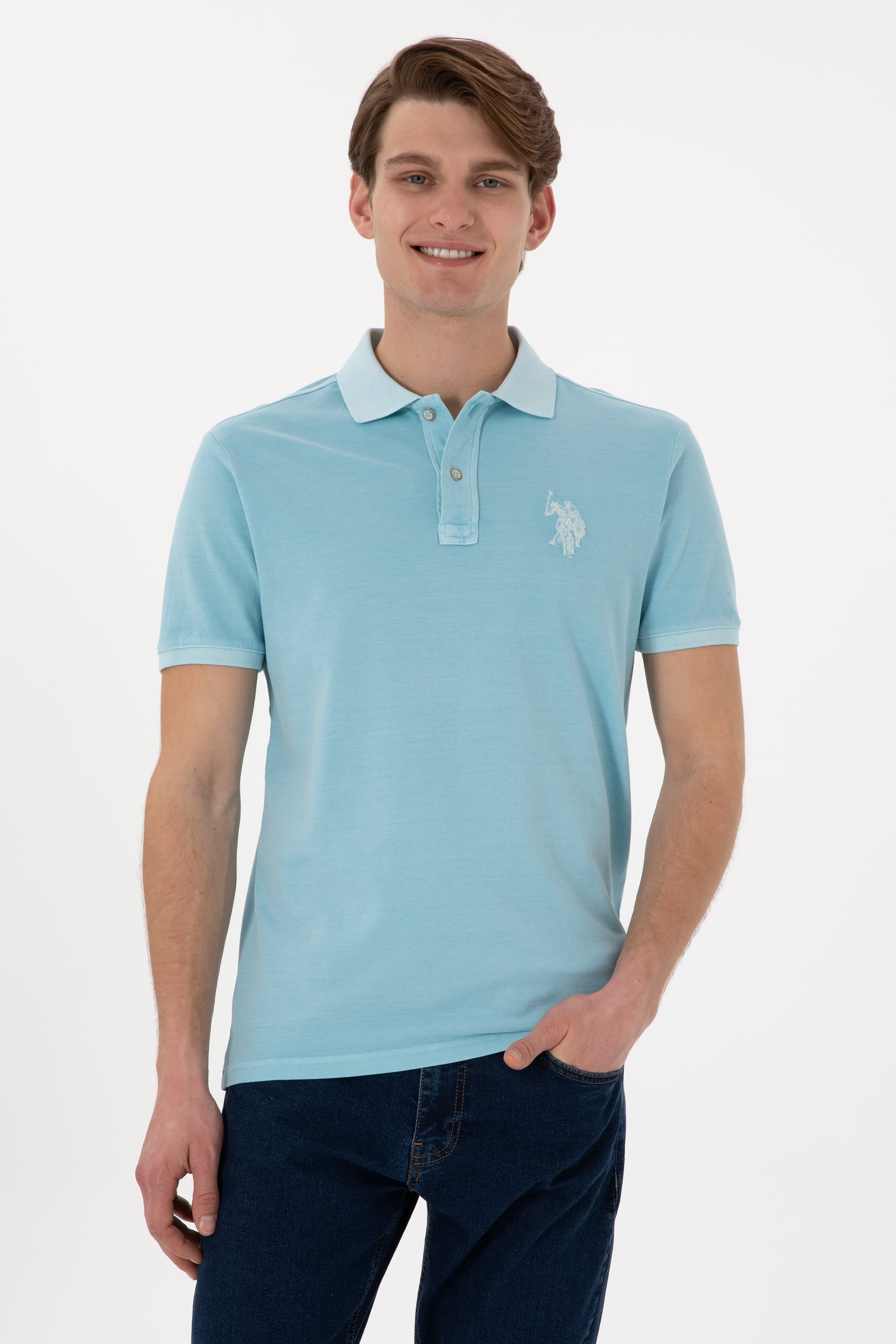 پولوشرت یقه پولو نیلی اندامی مردانه یو اس پولو | US POLO ASSN