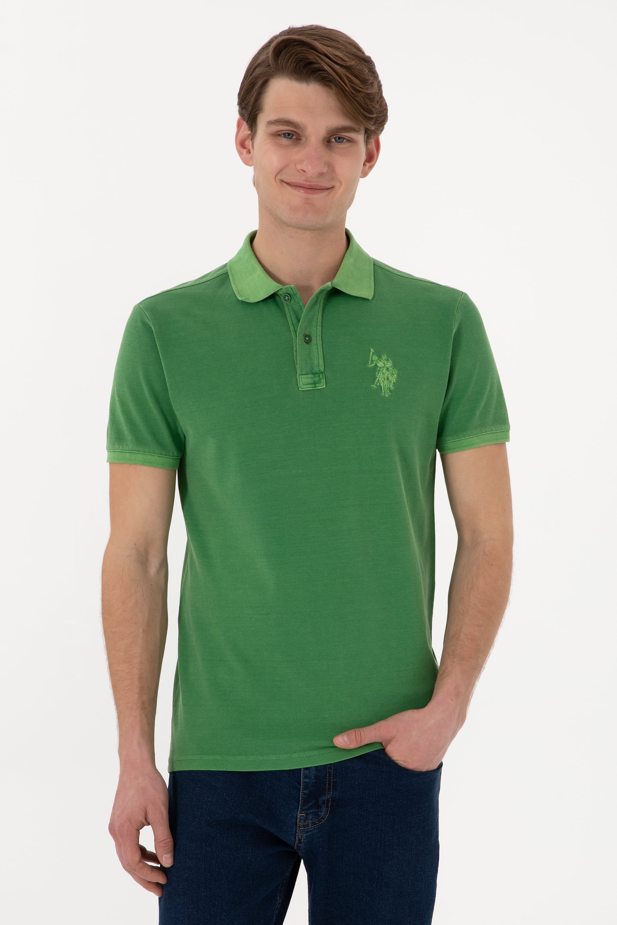 پولوشرت یقه پولو سبز اندامی مردانه یو اس پولو | US POLO ASSN