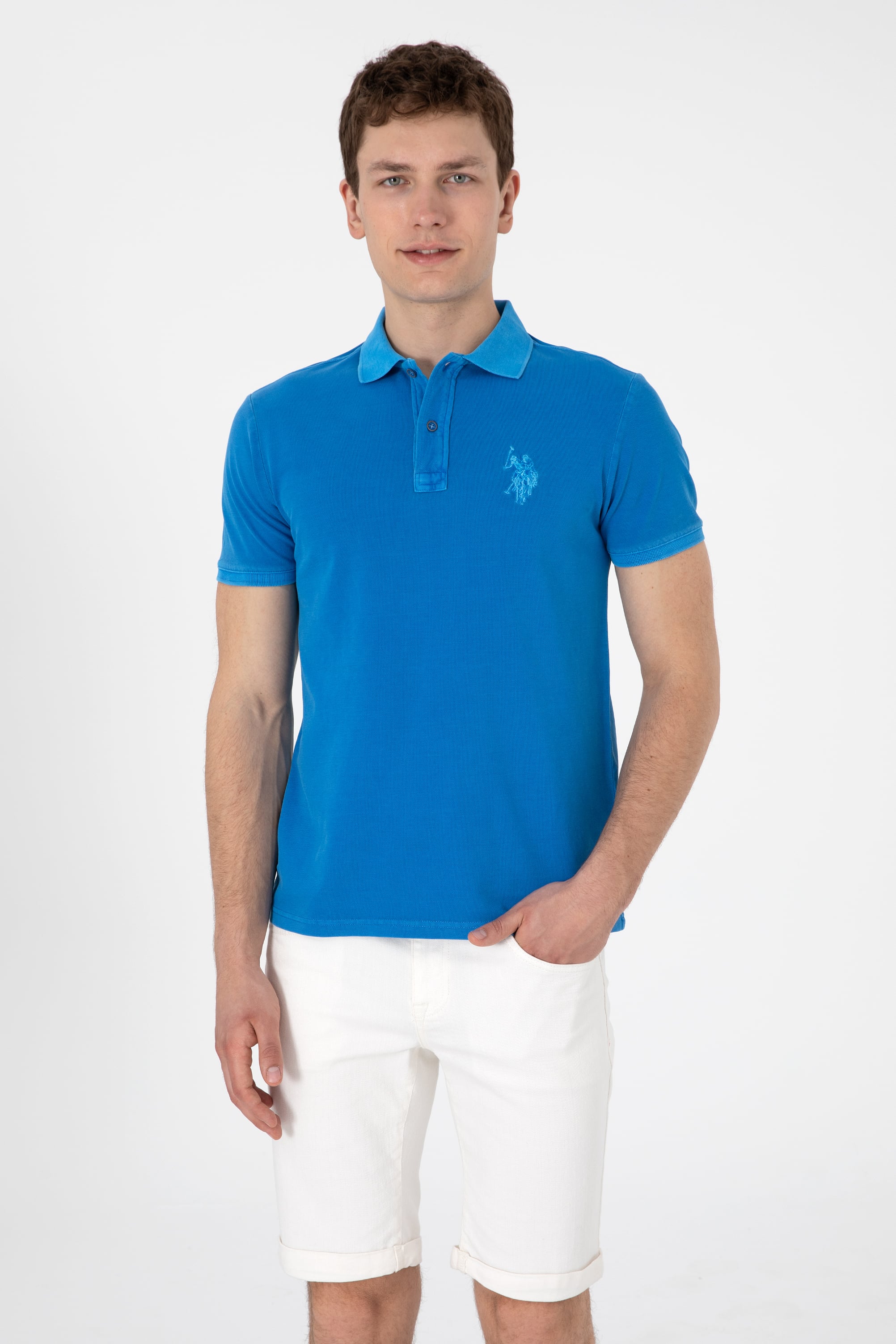 پولوشرت یقه پولو آبی کوبالت اندامی مردانه یو اس پولو | US POLO ASSN