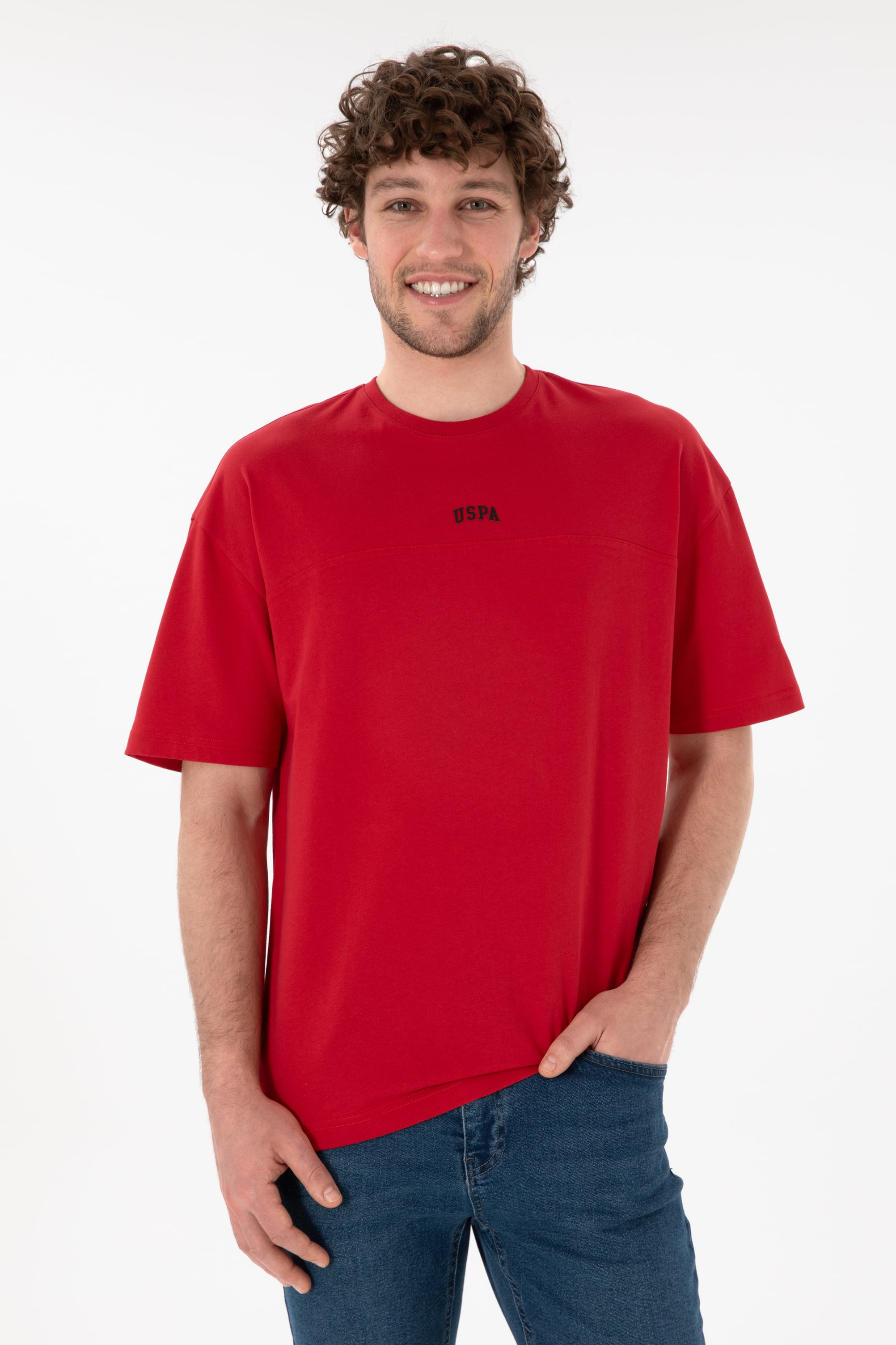 تی شرت یقه گرد یقه گرد قرمز ریلکس مردانه یو اس پولو | US POLO ASSN