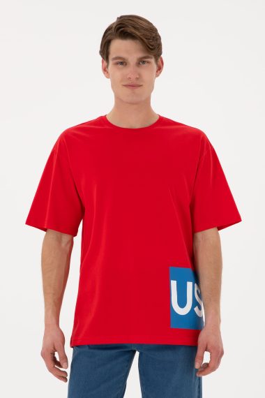 تی شرت یقه گرد  قرمز  ریلکس  مردانه یو اس پولو | US POLO ASSN
