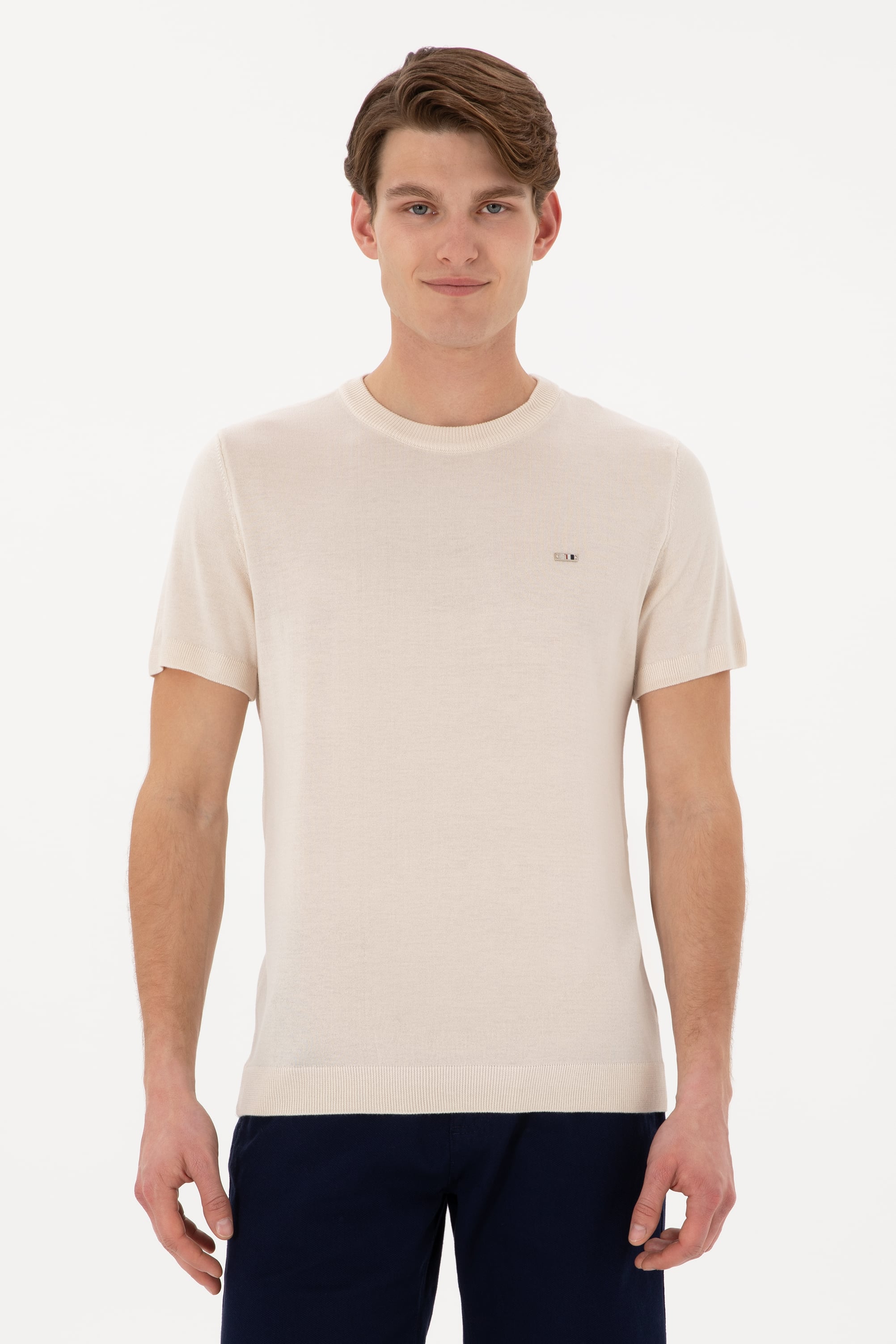 تی شرت یقه گرد یقه گرد خاکستری اندامی مردانه یو اس پولو | US POLO ASSN