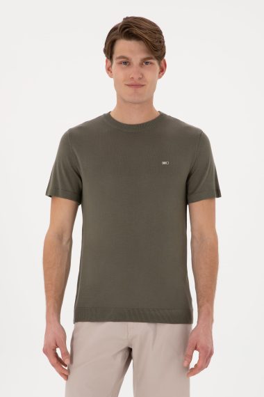 تی شرت یقه گرد یقه گرد خاکی تیره  اندامی  مردانه یو اس پولو | US POLO ASSN