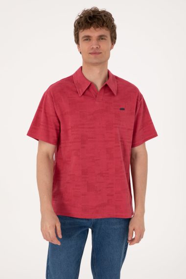 تی شرت یقه انگلیسی یقه پولو آلبالویی  ریلکس  مردانه یو اس پولو | US POLO ASSN
