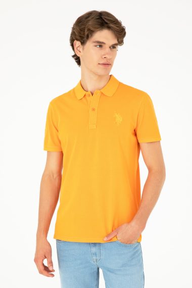 پولوشرت یقه پولو نارنجی  اندامی آستین کوتاه مردانه یو اس پولو | US POLO ASSN