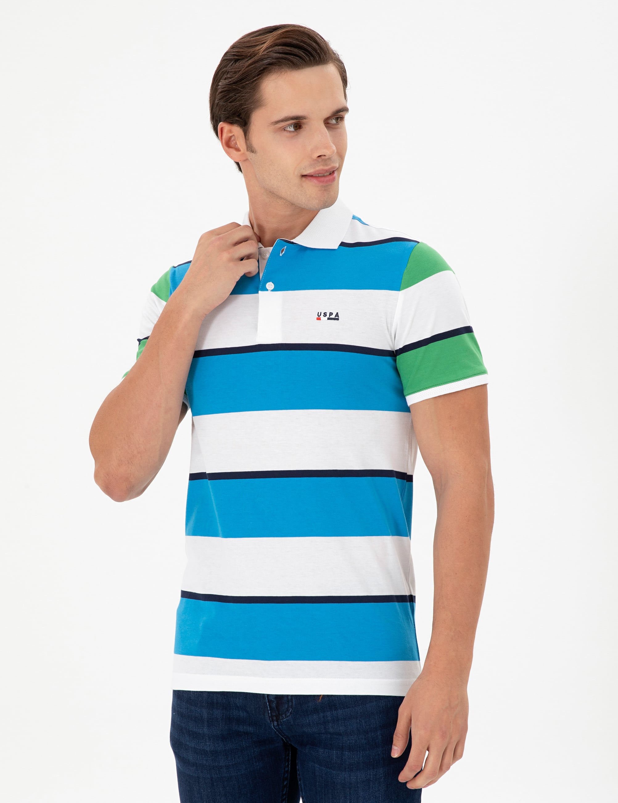 تی شرت یقه پولو آبی رگولار آستین کوتاه مردانه یو اس پولو | US POLO ASSN
