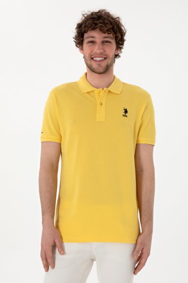 پولوشرت یقه پیراهنی زرد  اندامی آستین کوتاه مردانه یو اس پولو | US POLO ASSN