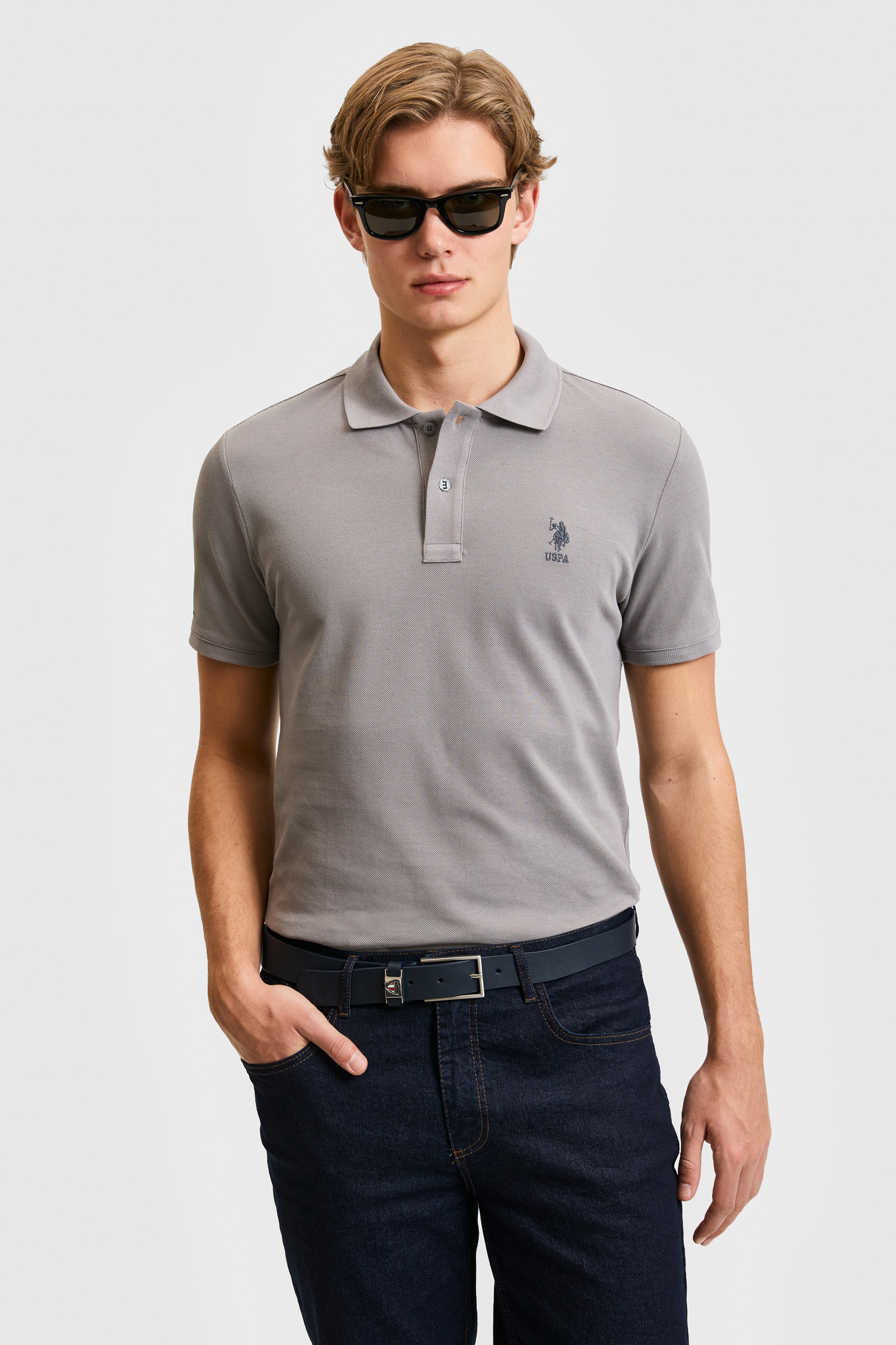 پولوشرت خاکستری اندامی مردانه یو اس پولو | US POLO ASSN