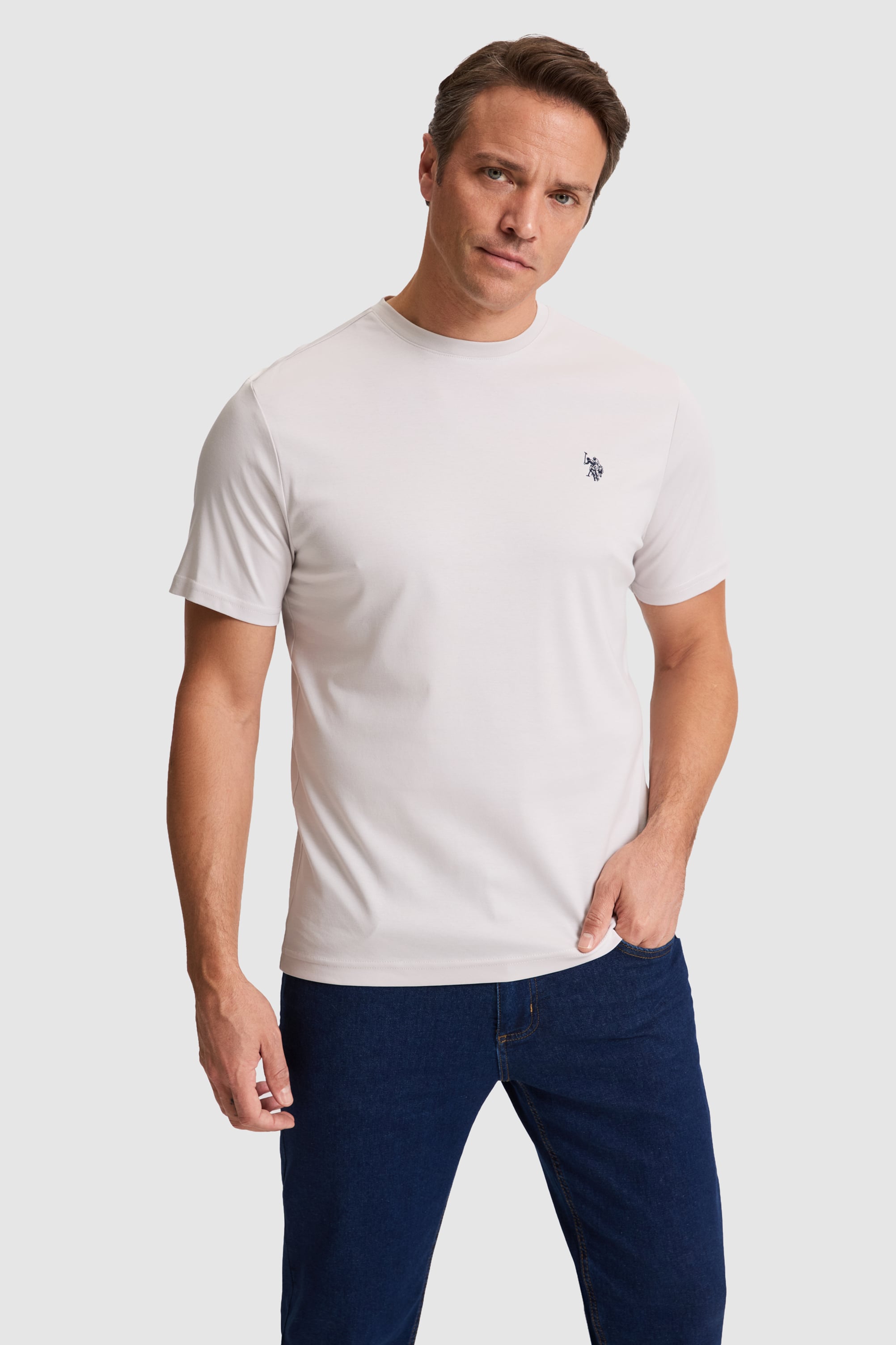 تی شرت یقه گرد خاکستری روشن رگولار مردانه یو اس پولو | US POLO ASSN