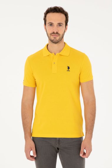 پولوشرت یقه پولو زعفرانی  اندامی آستین کوتاه مردانه یو اس پولو | US POLO ASSN