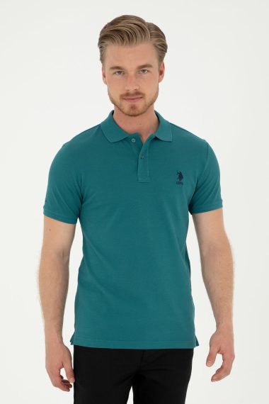 پولوشرت یقه پولو سبز تیره  اندامی آستین کوتاه مردانه یو اس پولو | US POLO ASSN