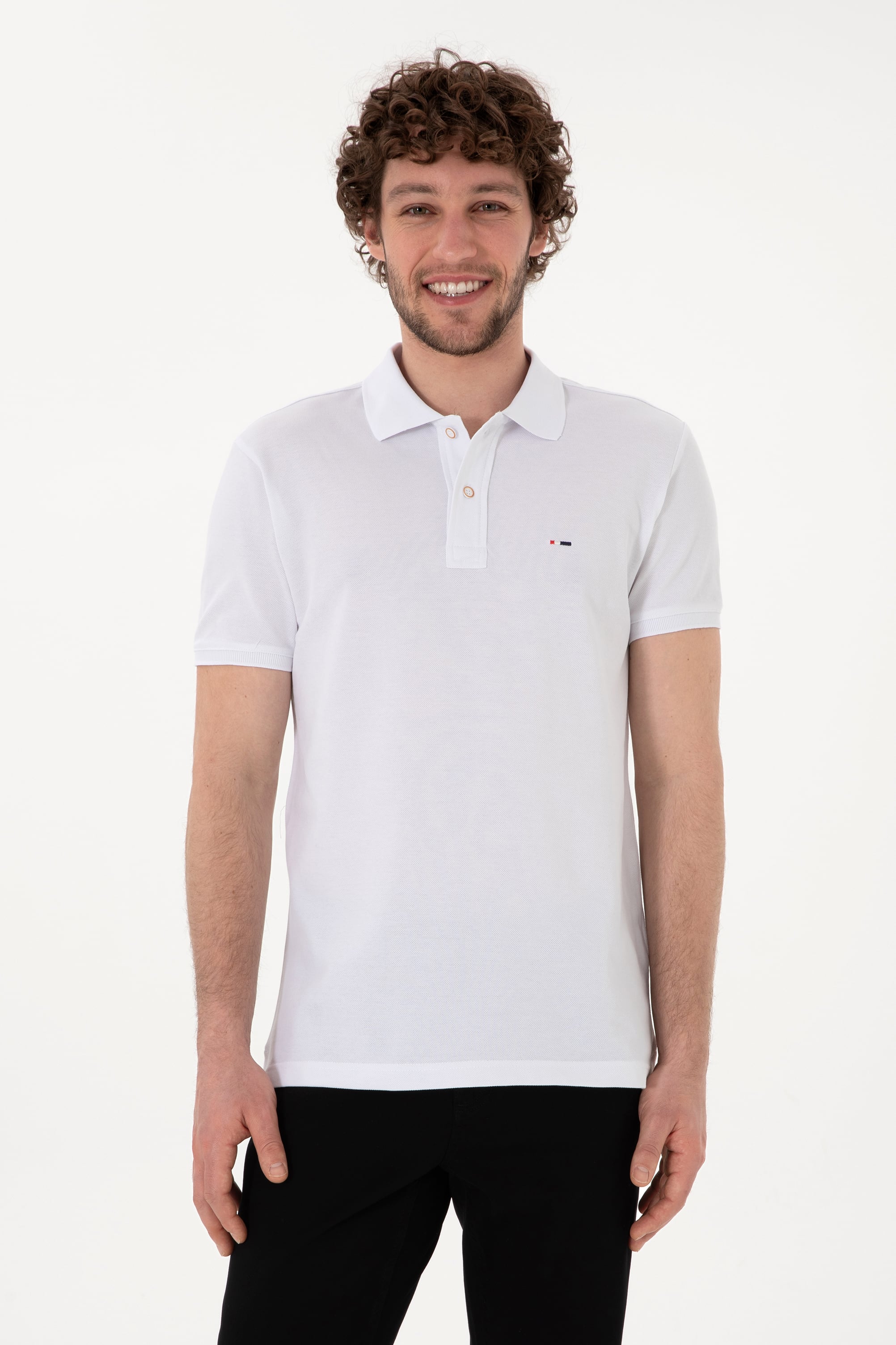 پولوشرت یقه پیراهنی سفید اندامی آستین کوتاه مردانه یو اس پولو | US POLO ASSN