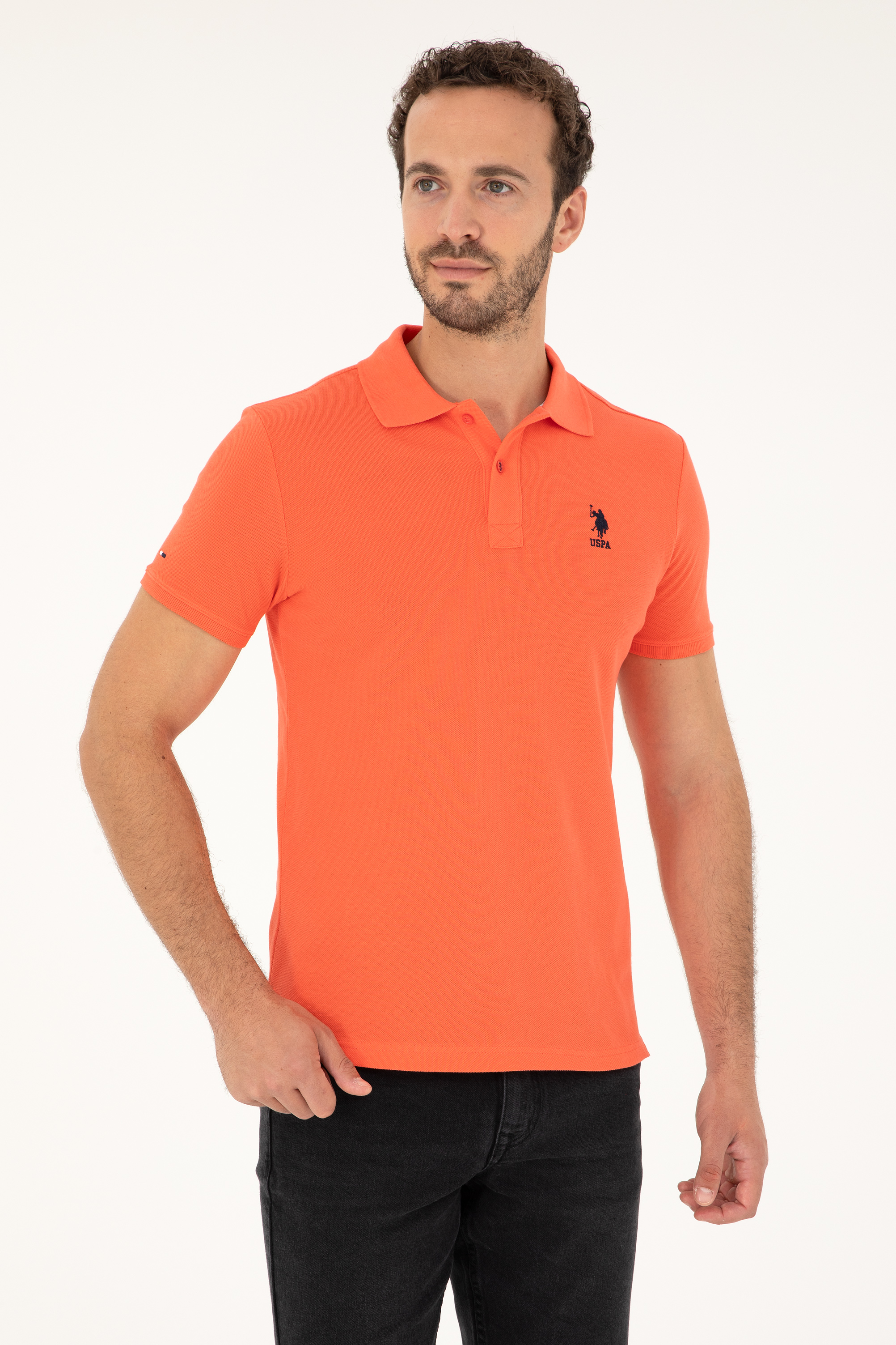 پولوشرت یقه پولو گل اناری اندامی آستین کوتاه مردانه یو اس پولو | US POLO ASSN