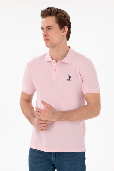 پولوشرت یقه پیراهنی صورتی روشن  اندامی آستین کوتاه مردانه یو اس پولو | US POLO ASSN