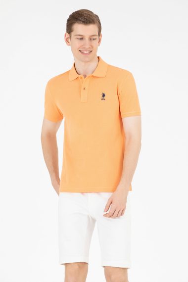 پولوشرت یقه پولو نارنجی  اندامی آستین کوتاه مردانه یو اس پولو | US POLO ASSN