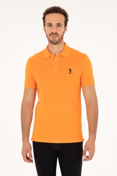 پولوشرت یقه پولو نارنجی  اندامی آستین کوتاه مردانه یو اس پولو | US POLO ASSN