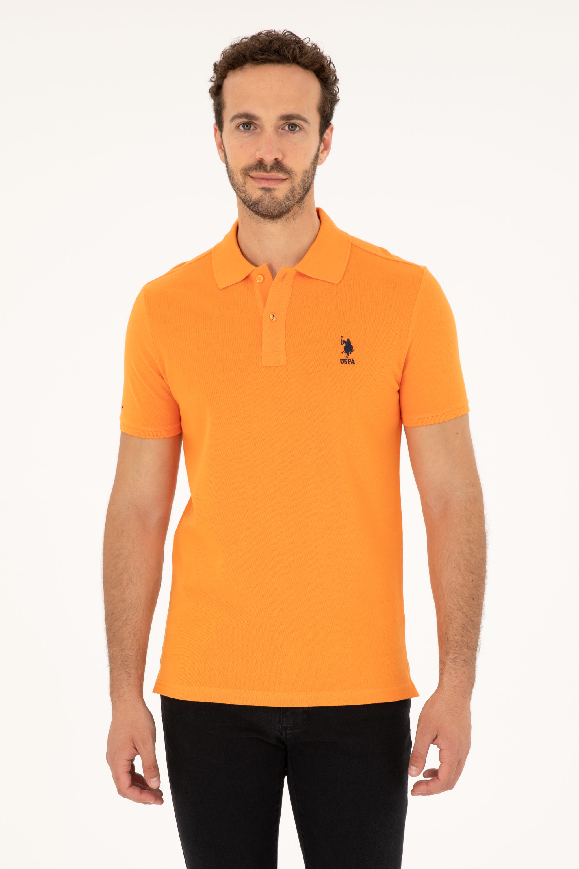 پولوشرت یقه پولو نارنجی اندامی آستین کوتاه مردانه یو اس پولو | US POLO ASSN