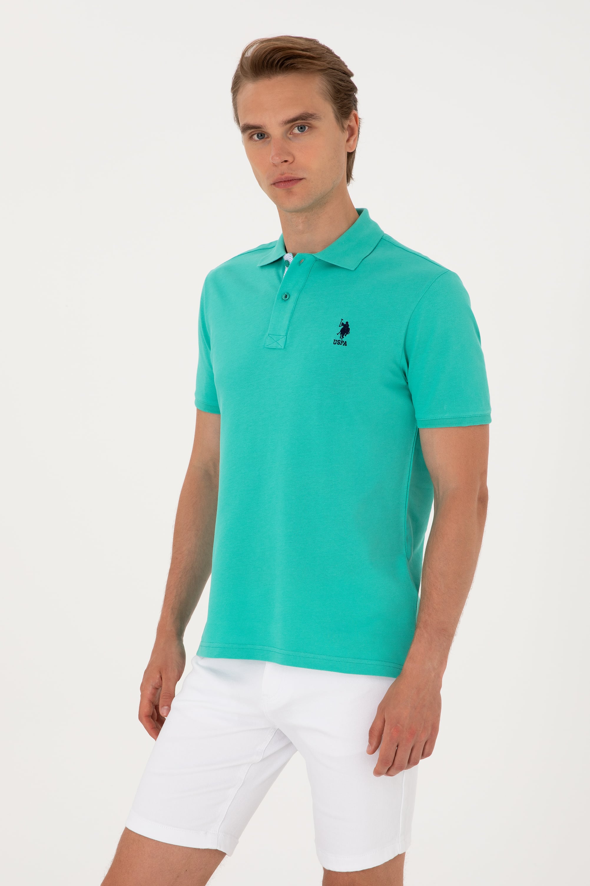 تی شرت یقه پیراهنی نعناعی رگولار آستین کوتاه مردانه یو اس پولو | US POLO ASSN
