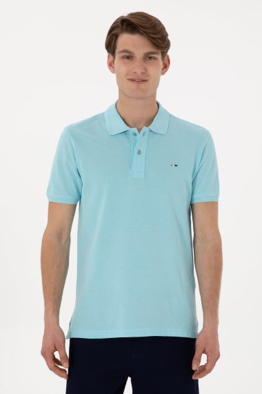 پولوشرت یقه پیراهنی نیلی  اندامی آستین کوتاه مردانه یو اس پولو | US POLO ASSN
