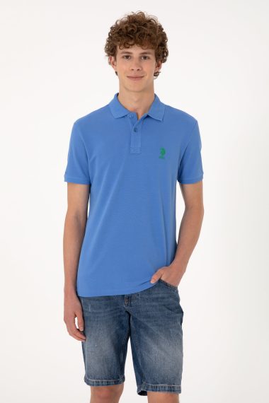 تی شرت یقه پیراهنی نیلی  اندامی آستین کوتاه مردانه یو اس پولو | US POLO ASSN