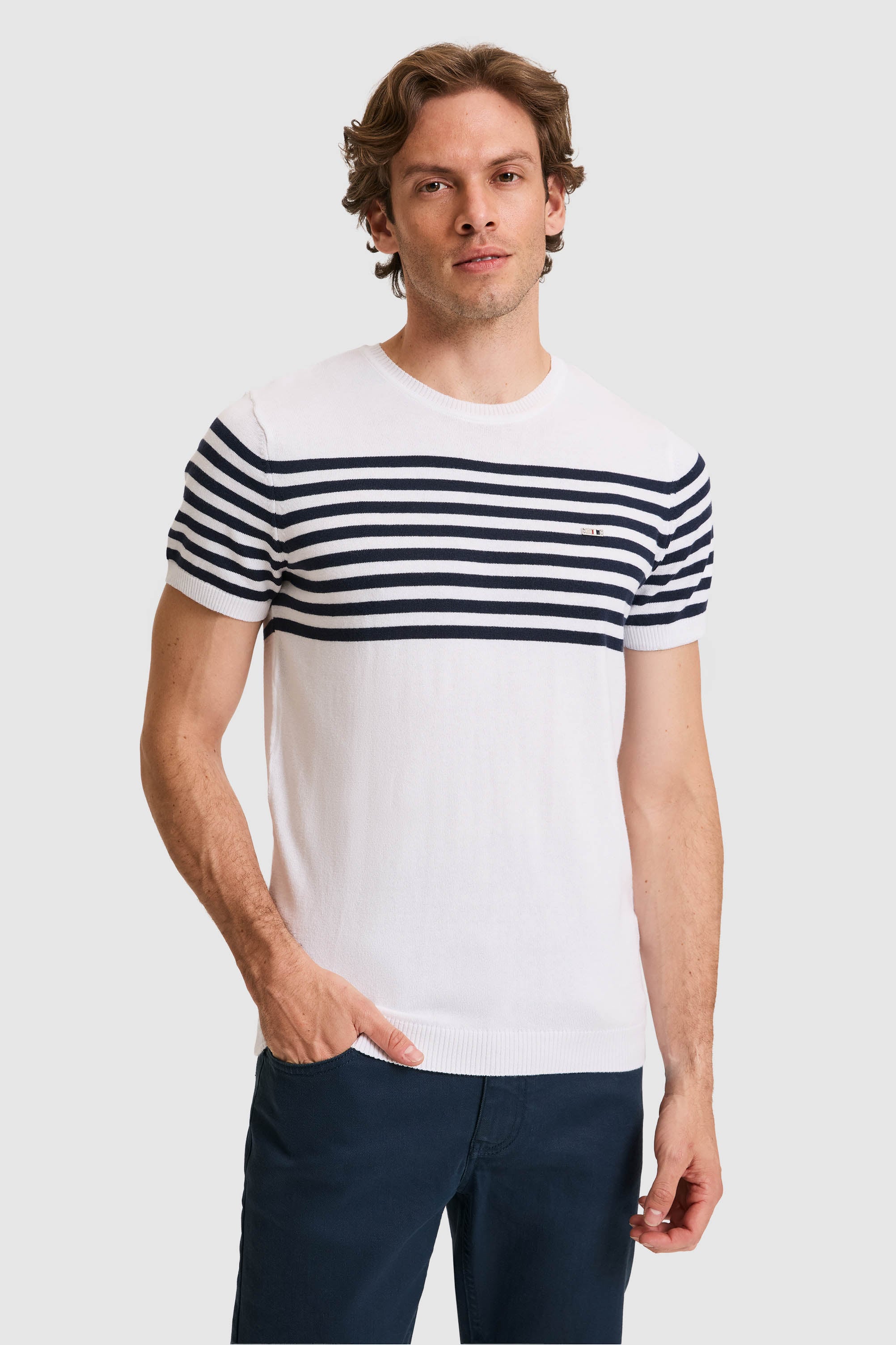 تی شرت یقه گرد سفید اندامی مردانه یو اس پولو | US POLO ASSN