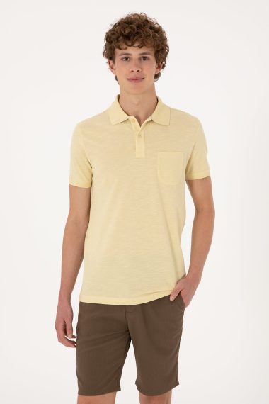 پولوشرت یقه پولو خاکی روشن  اندامی  مردانه یو اس پولو | US POLO ASSN