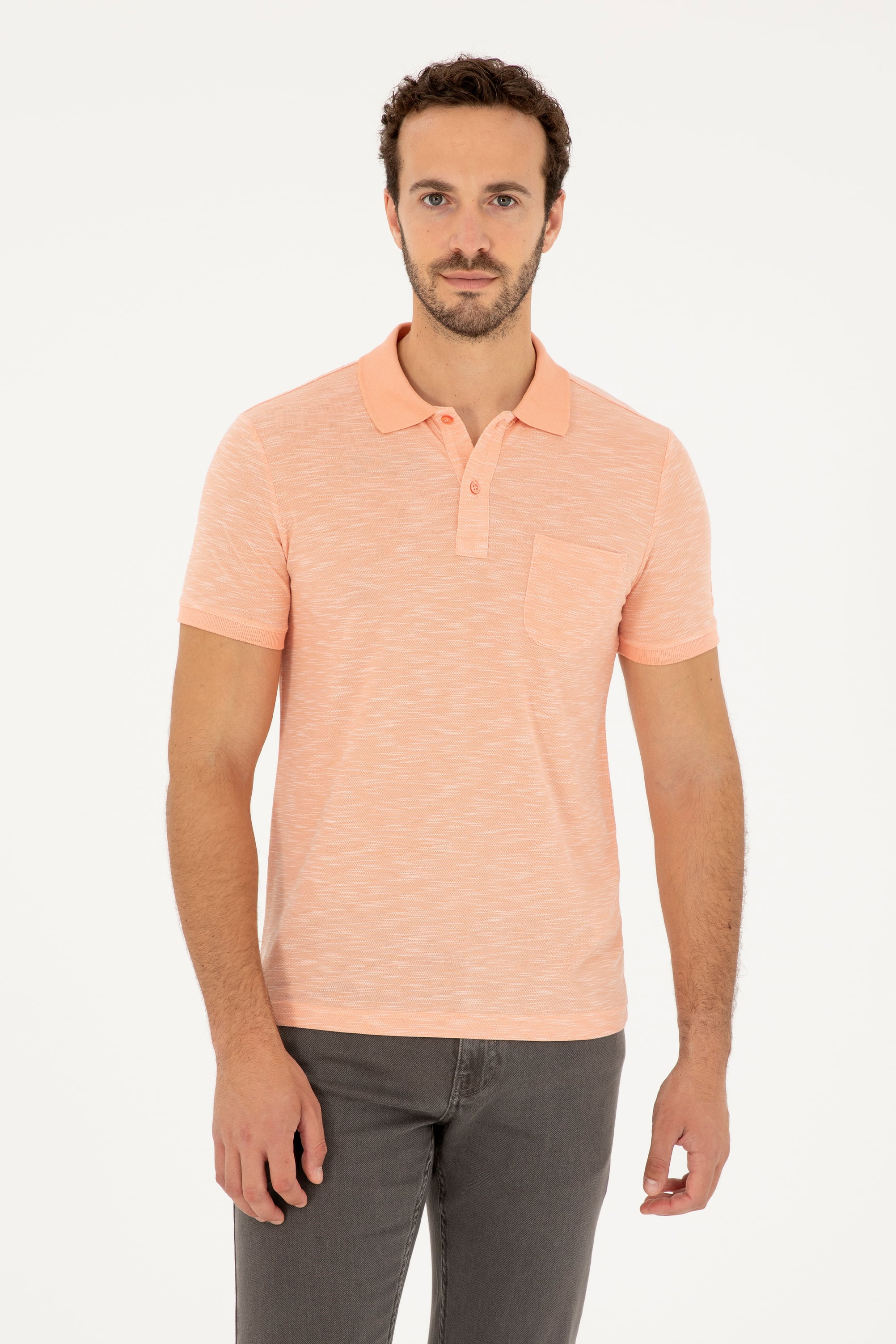 پولوشرت یقه پولو گل بهی اندامی آستین کوتاه مردانه یو اس پولو | US POLO ASSN