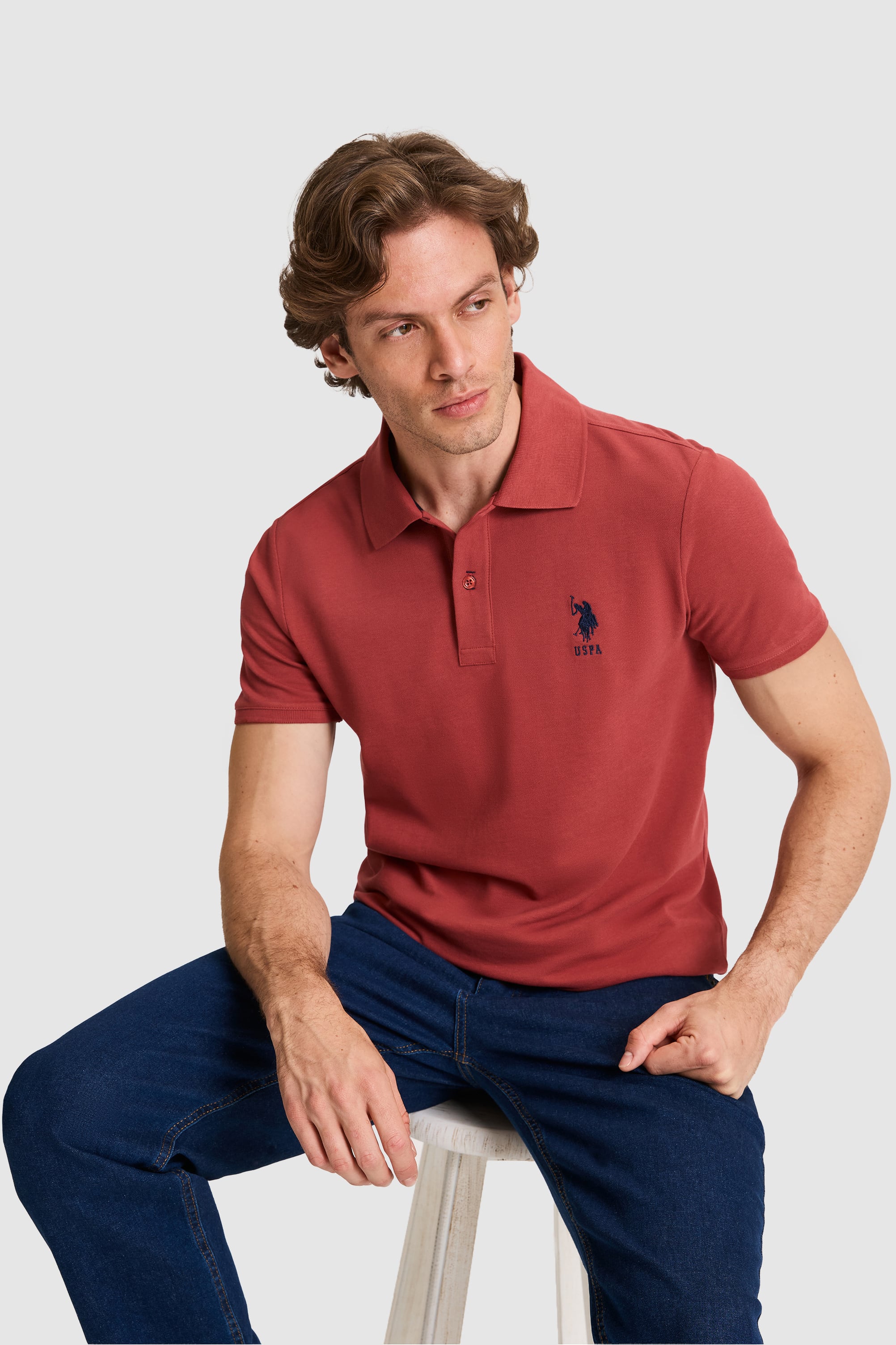 پولوشرت آلبالویی اندامی مردانه یو اس پولو | US POLO ASSN