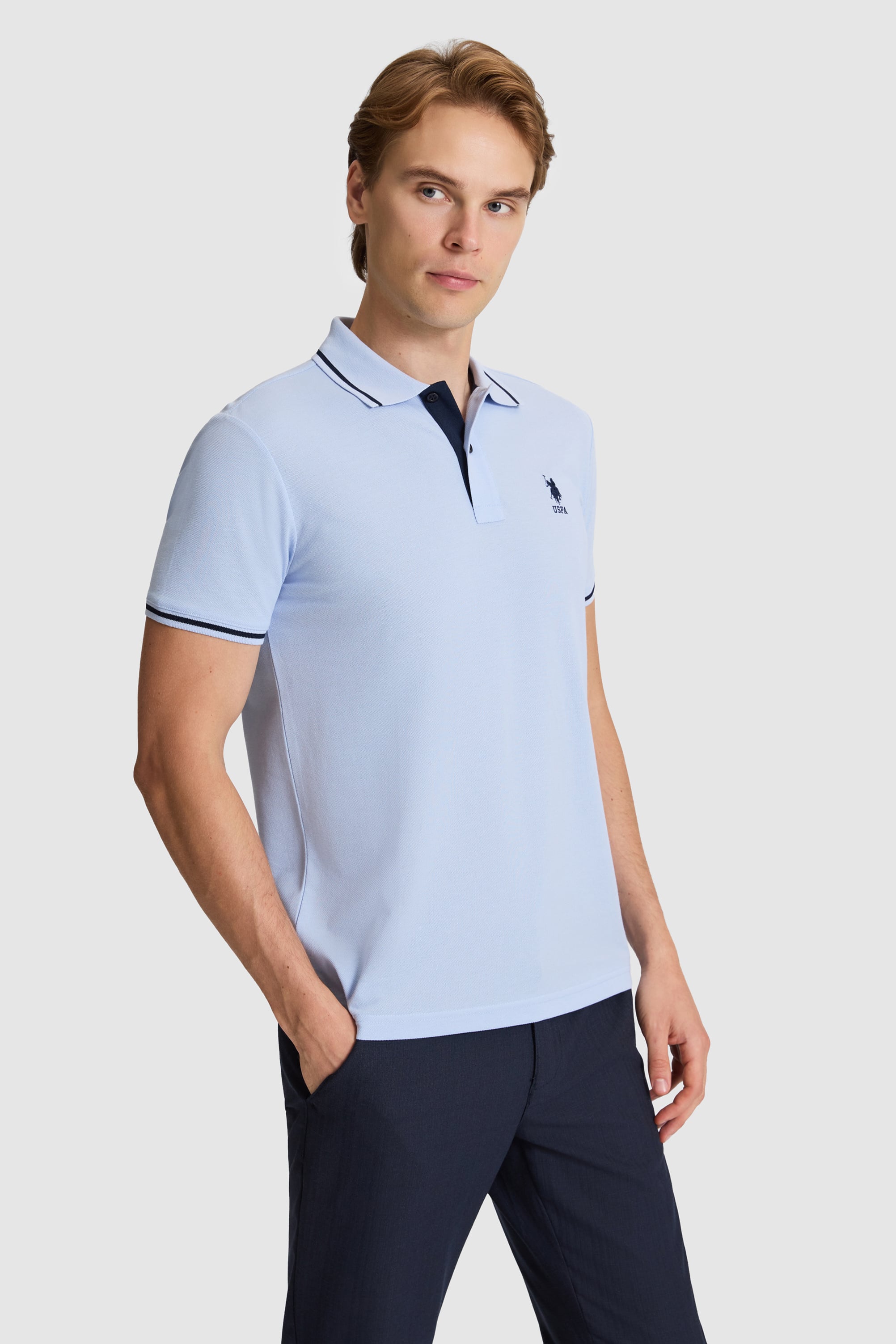 پولوشرت سورمه ای روشن اندامی مردانه یو اس پولو | US POLO ASSN